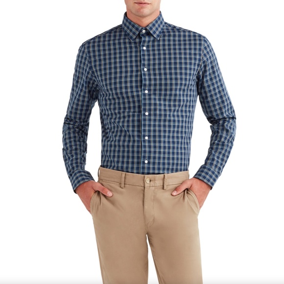 Ben Sherman Other - Ben Sherman Mens Dobby Check Slim Fit Dress Shirt in Navy Gold Size 17 1…